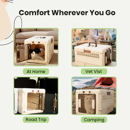 Hard-sided Foldable Pet Crate with Integrated Temperature Display