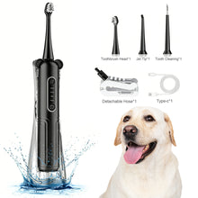  Product accessories including toothbrush head, jet tip, tooth cleaning tool, detachable hose, and Type-C charging cable