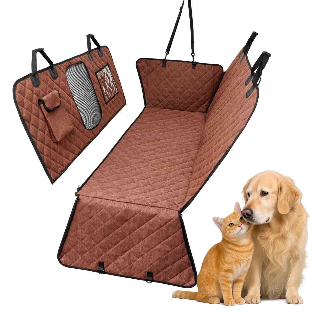 CB137 Pet Car Seat Cove Dogs Backseat Barrier Cushion for SUVs Cars Brown