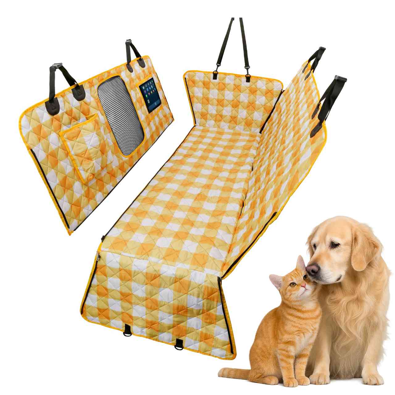 CB137 Pet Car Seat Cove Dogs Backseat Barrier Cushion for SUVs Cars Orange