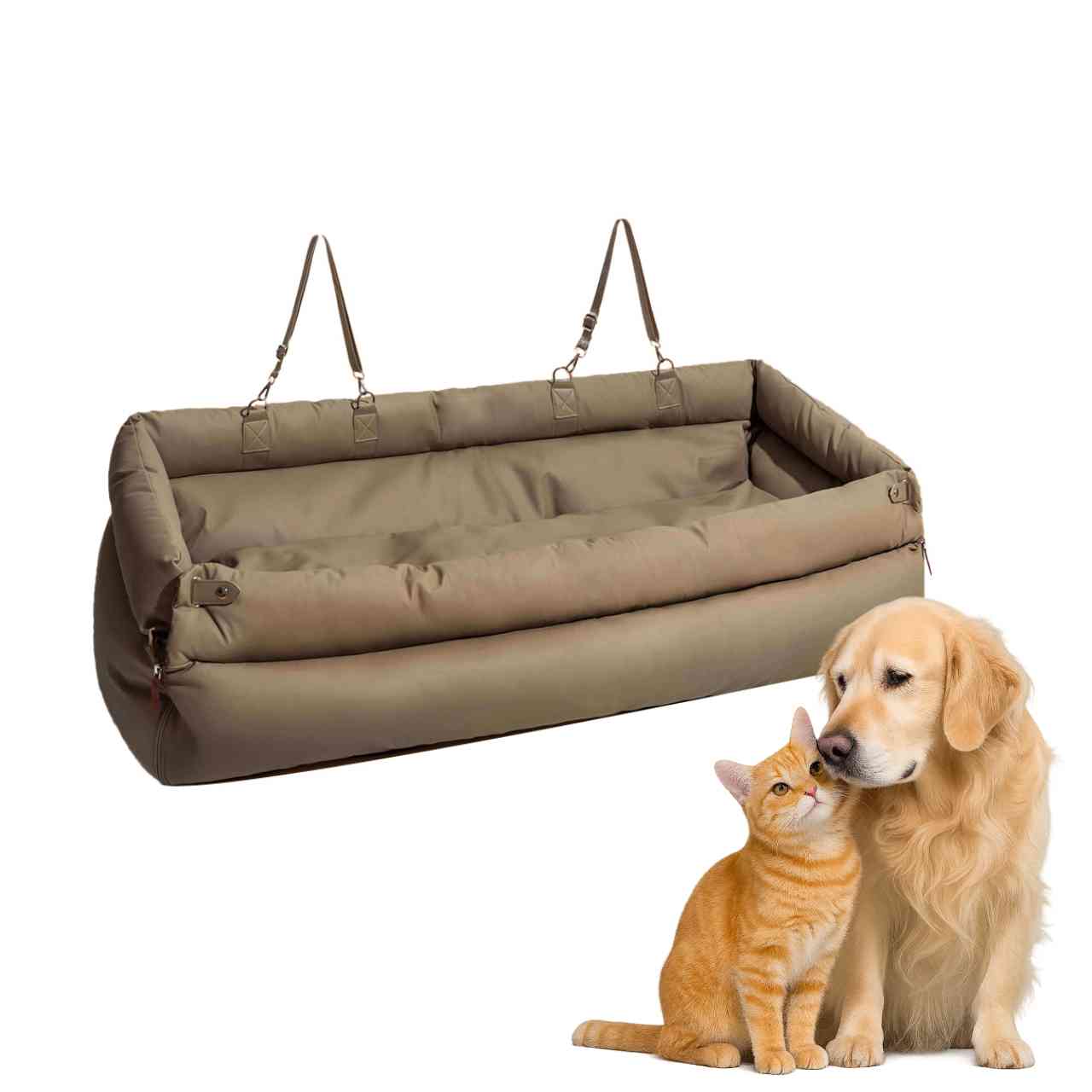 CS120 Pet Booster Seat Cozy Car Safety Carrier for Cats and Dogs Beige
