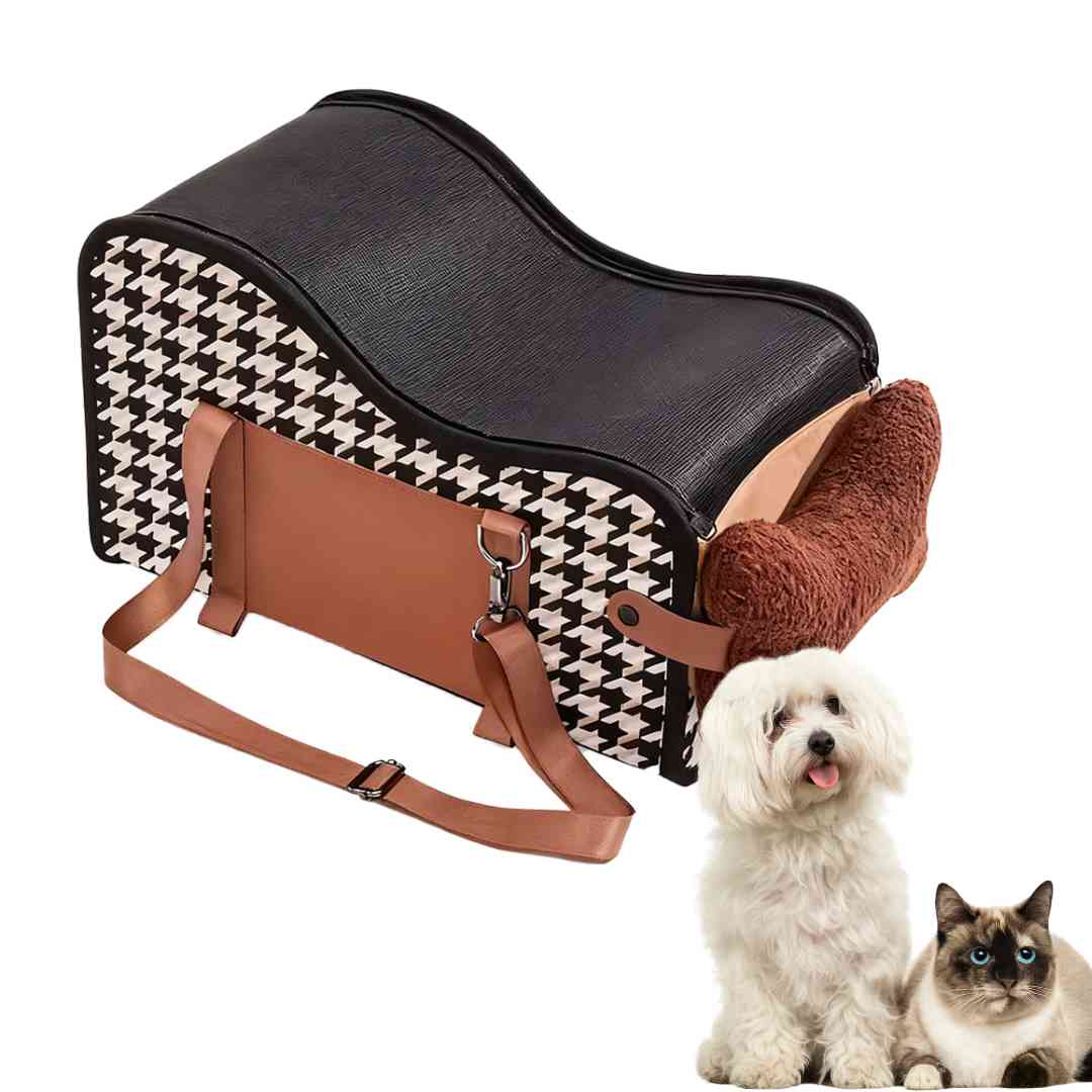 CS23 Pet Console Car Seat Foldable Carrier for Small Dog and Cat Brown