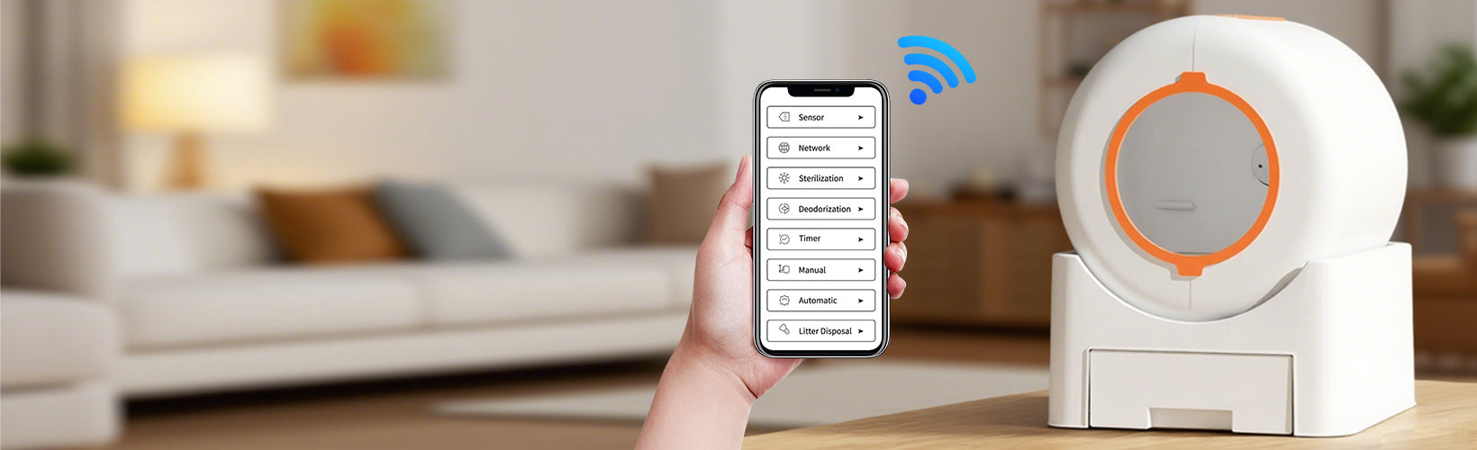 CV64 Enclosed  Automatic Litter Box Banner connected by Wifi