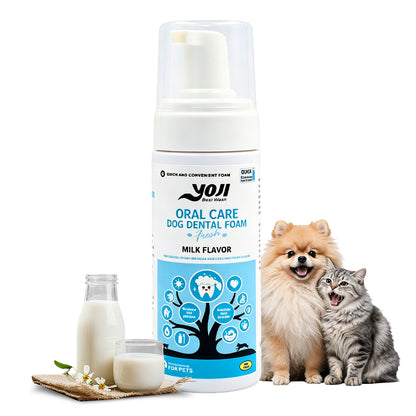 Oral care dog dental foam bottle in milk flavor for daily pet breath care