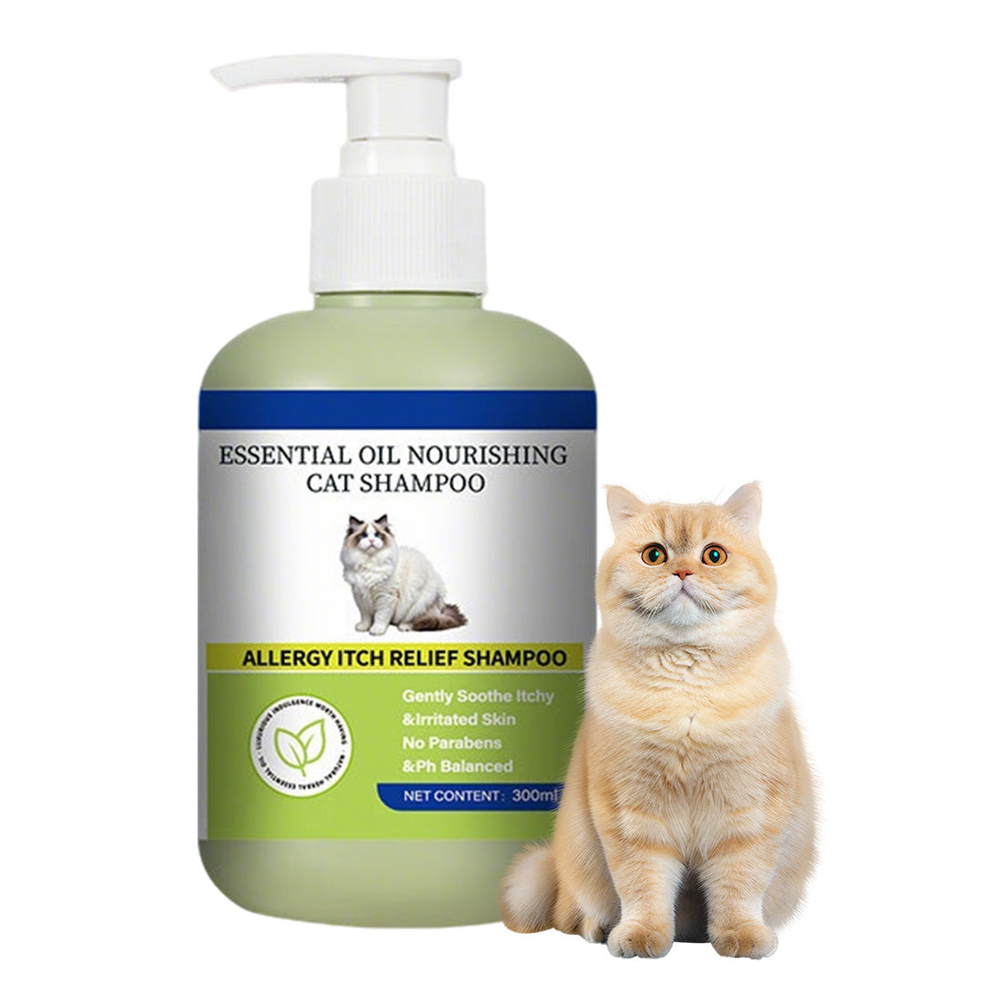 300ml bottle of essential oil nourishing cat shampoo for gentle soothing of itchy and irritated skin