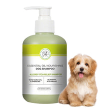 300 ml bottle of essential oil nourishing dog shampoo for allergy and itch relief, paraben-free and pH balanced