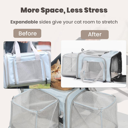 Expandable sides cat bag with more space to give pet room to strech