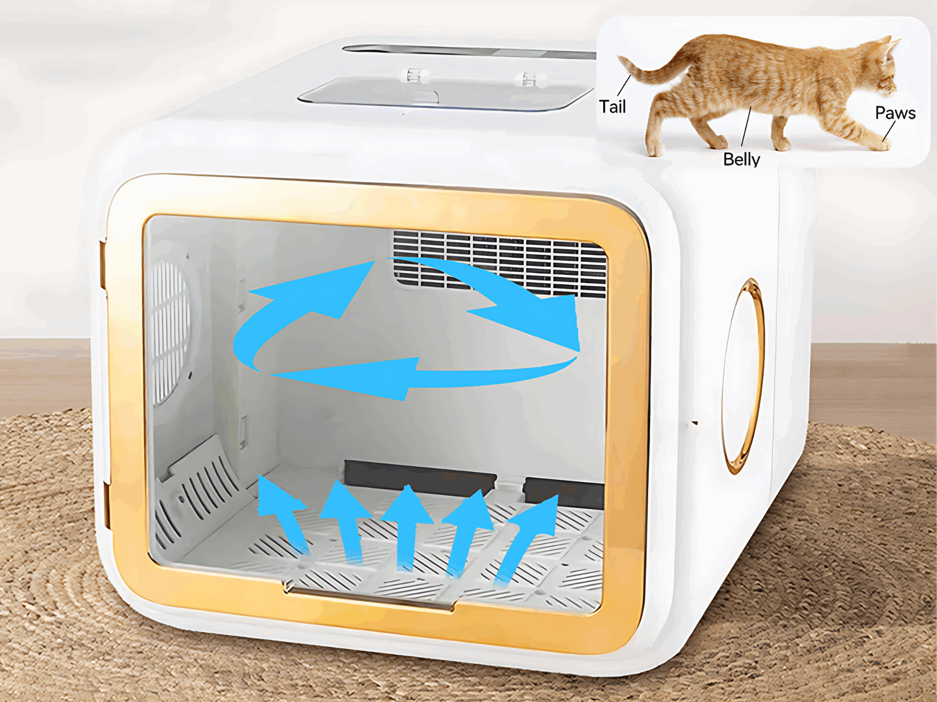 Foldable Smart Pet Drying Box the bottom air supply Design is adopted to give priority to difficult-to-dry-parts such as the abdomen and calves.