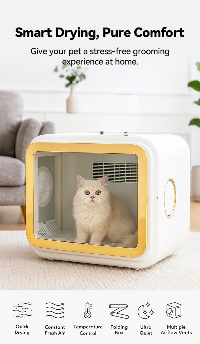 Foldable Smart Pet Drying Box comfort and Stree-free for Pet at home