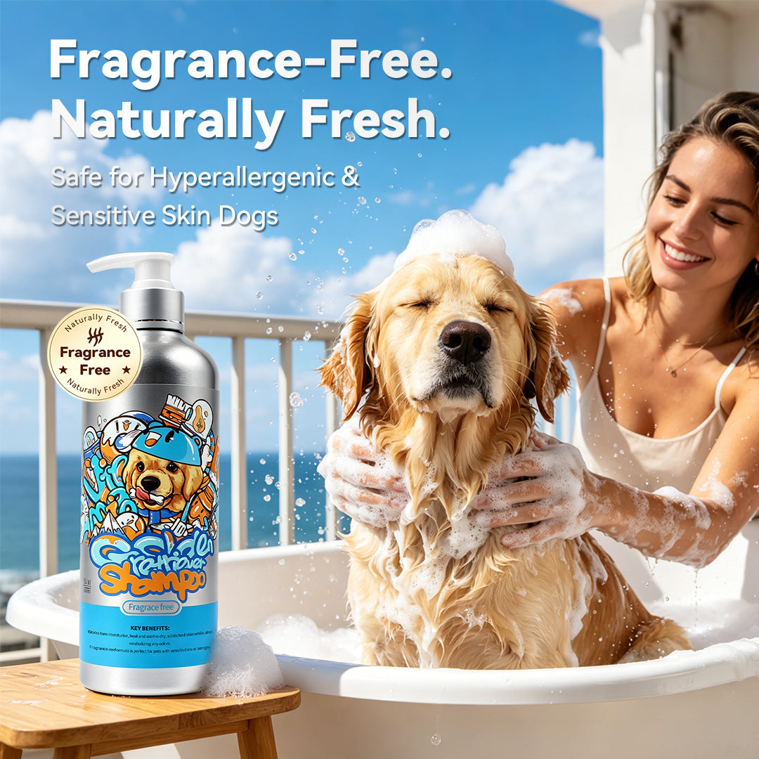 Fragrance-free dog shampoo for sensitive skin dogs, helping keep coats clean, soft, and naturally fresh