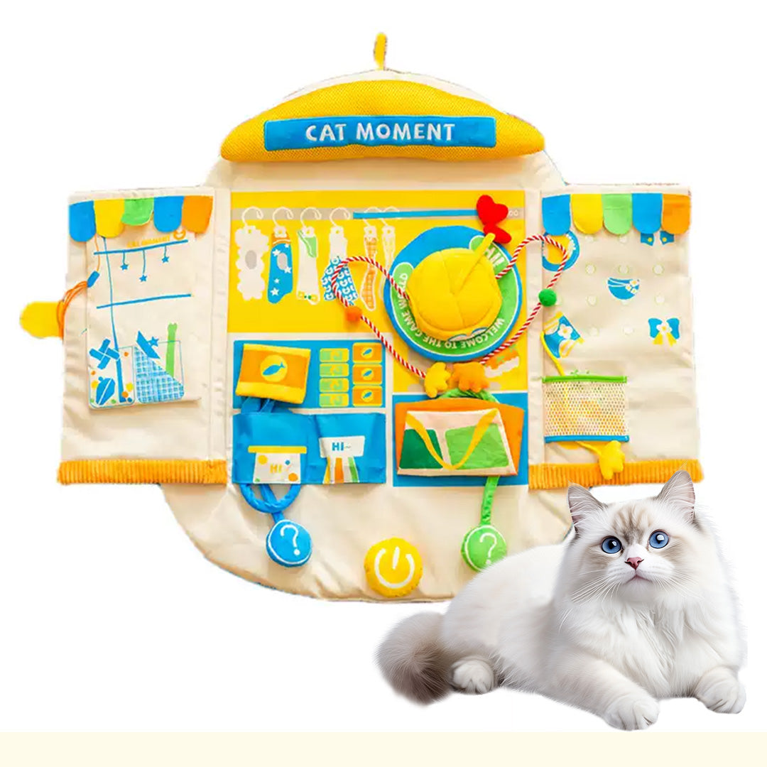 Interactive cat snuffle mat with multiple detachable toys and treat-hiding zones