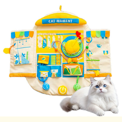 Interactive cat snuffle mat with multiple detachable toys and treat-hiding zones