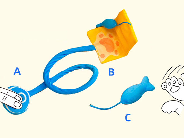 Interactive teaser wand with sound button and detachable fish toy for cats