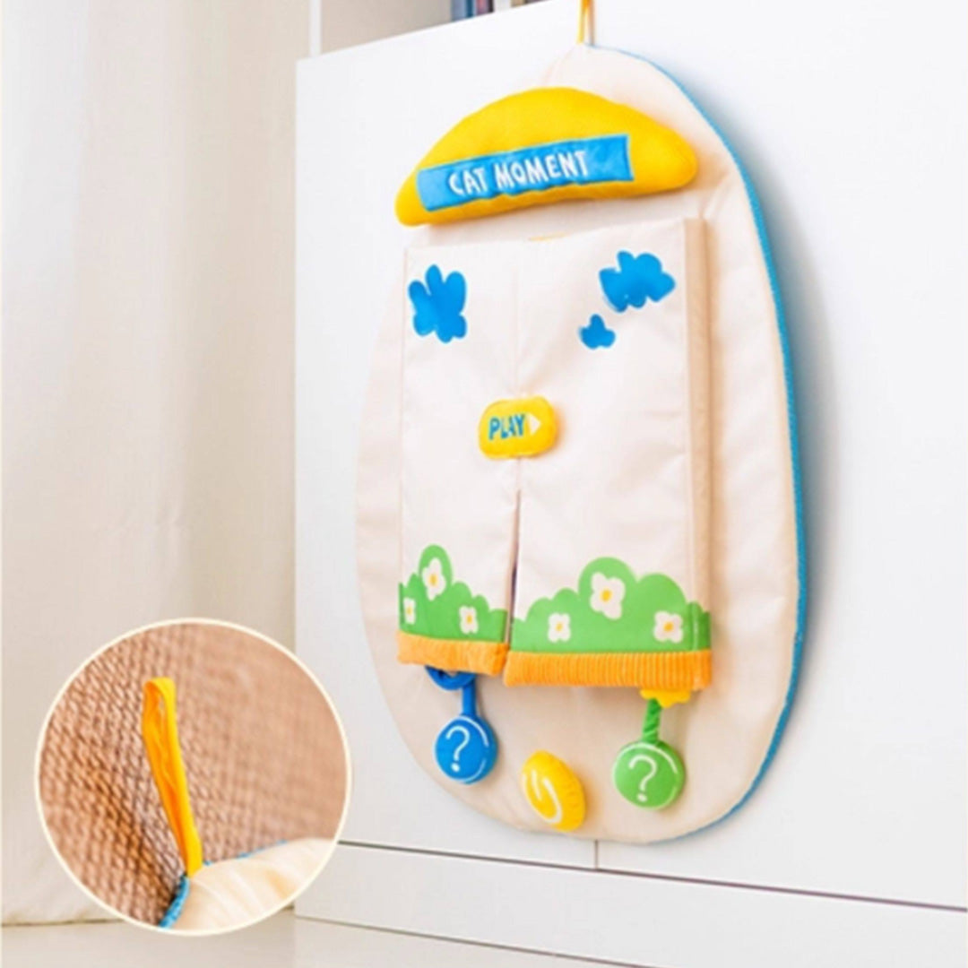 Wall-hanging interactive cat play mat with built-in loop for easy storage