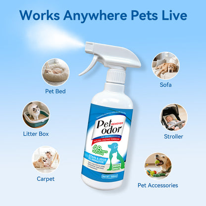 Natural Enzyme Pet Odor Spray with Multi-use works anywhere pets live like pet bed, sofa, litter box and so on