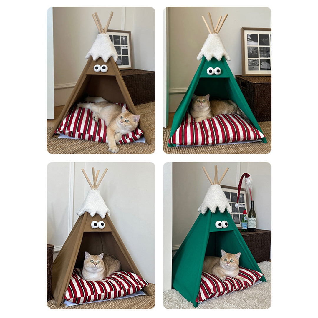 PB55 Cat Bed Pet Indoor Tent Brown Green