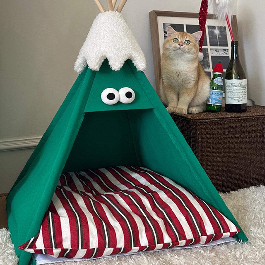 PB55 Pet Bed Tent Green with cat
