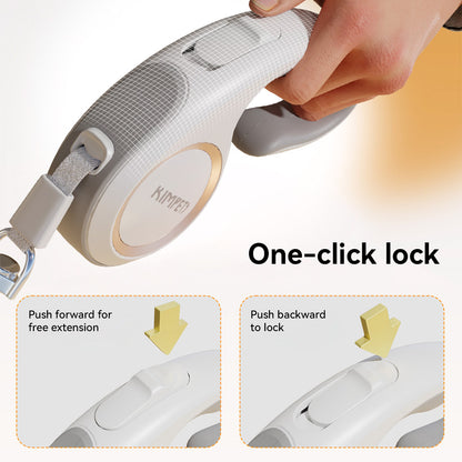 One-button lock system on automatic dog leash for quick control