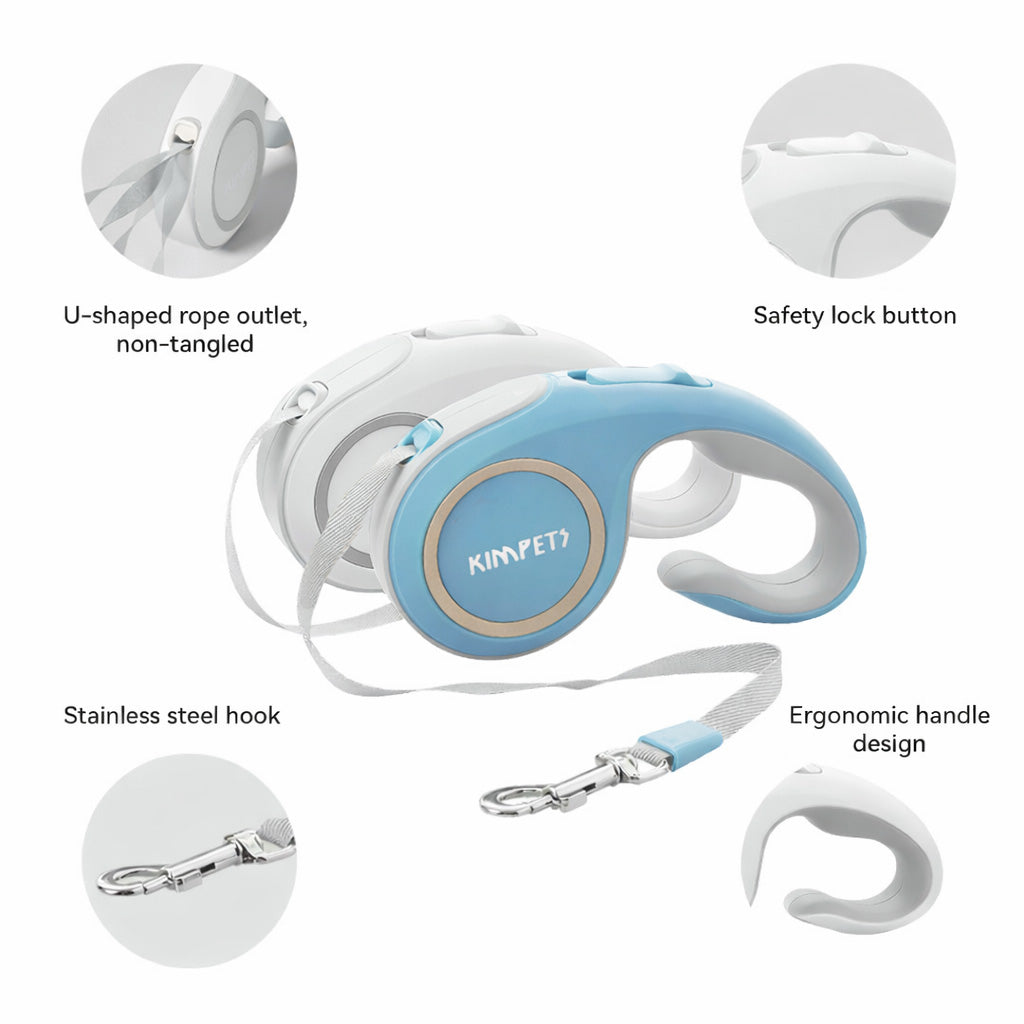 Detailed view of retractable dog leash components and features