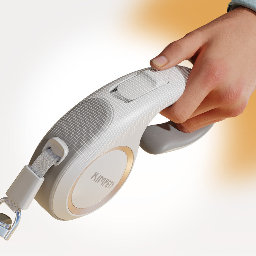 One-button brake and lock system on automatic retractable dog leash