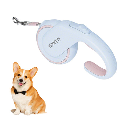 Sky Blue automatic dog leash with ergonomic handle and nylon tape