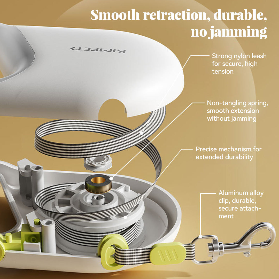 Internal structure of retractable dog leash, displaying smooth retraction mechanism