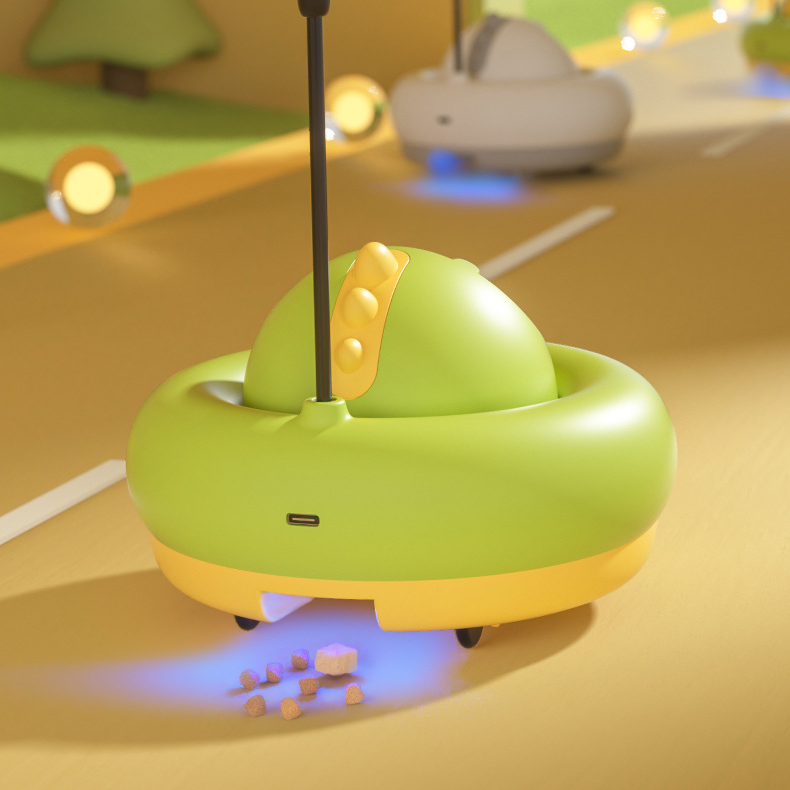 Remote cat toy that dispenses kibble and freeze-dried treats