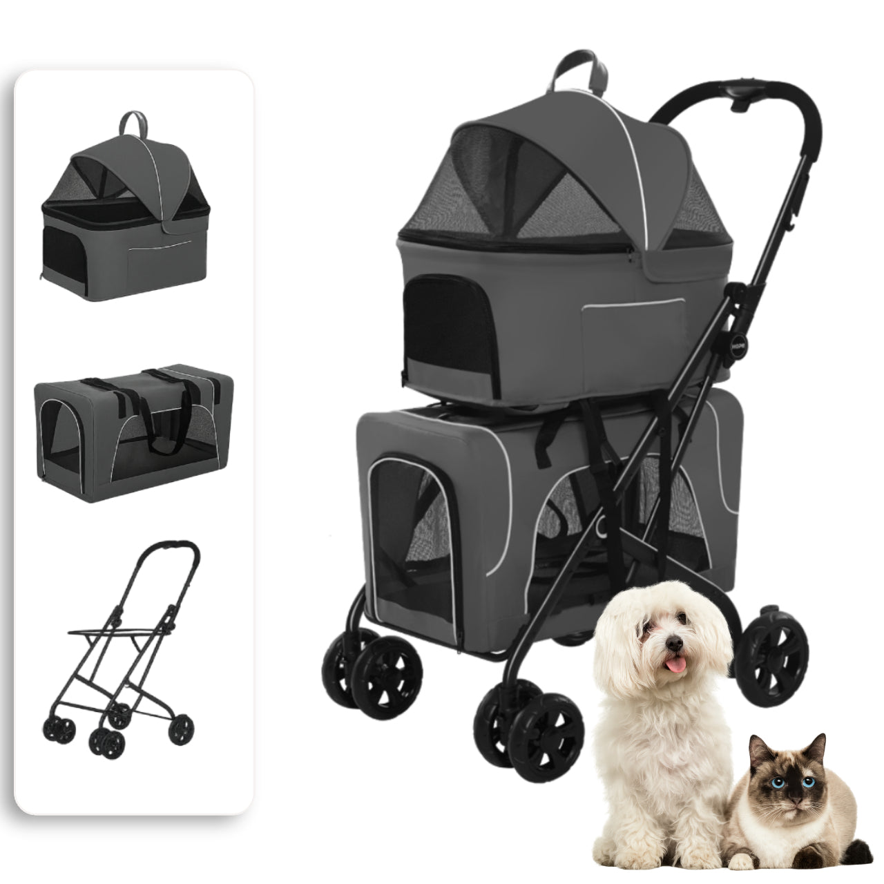 Detachable Dual Pet Stroller,2-in-1, Cat Pram, Dog Stroller for Small Dogs