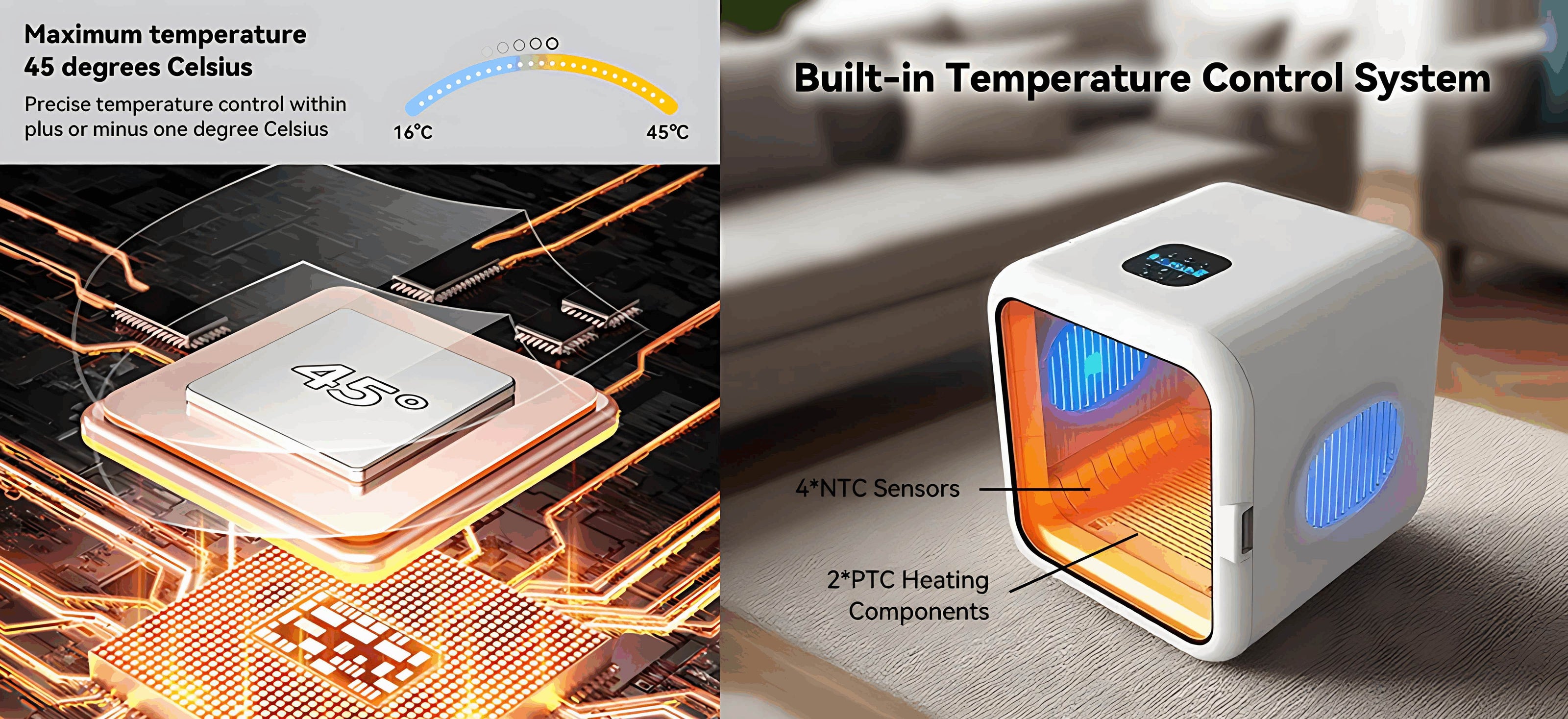 Square Smart Dryer Box Built-in Temperature Control System for overheating protection