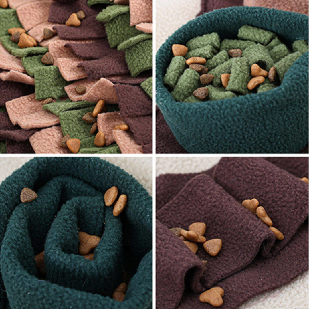 Dog snuffle mat with multiple treat-hiding pockets for nose work training