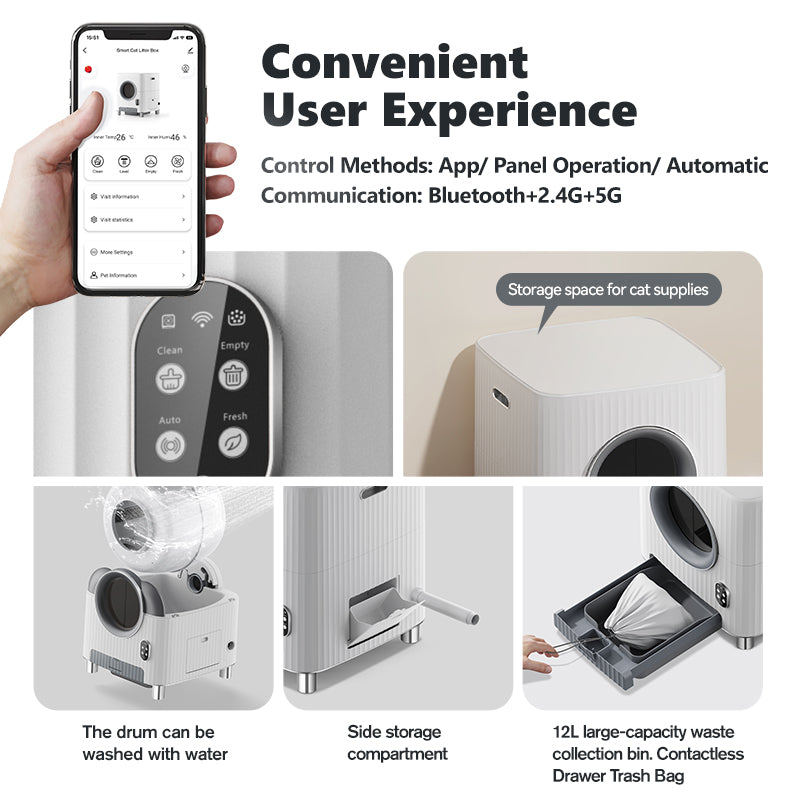 VA72 Smart Litter Box can be controlled by App and Panel