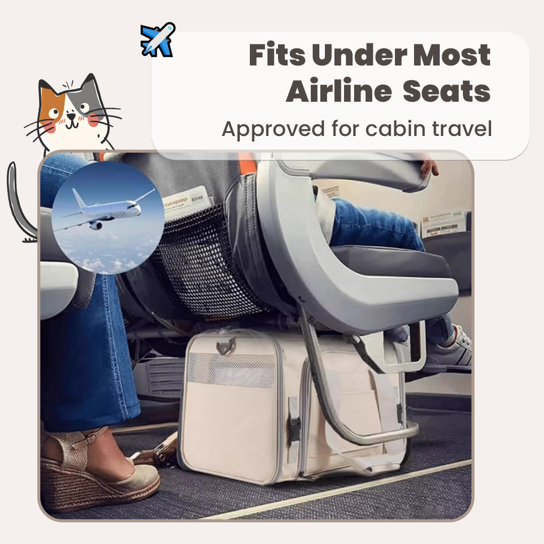 airline approved pet bag fits under most airline seats