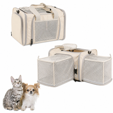 beige expandable pet bag for small cat and dog