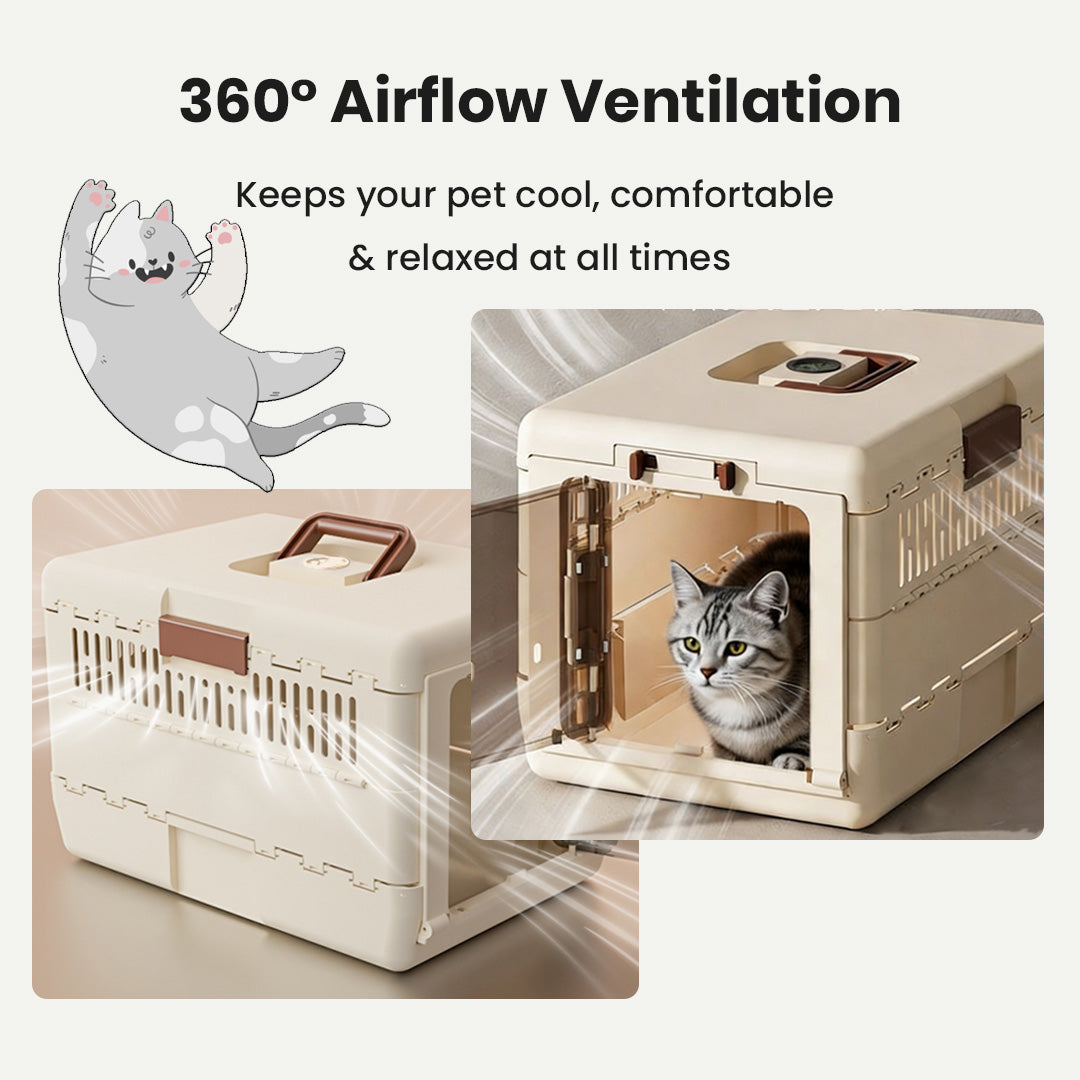 Hard-sided Foldable Pet Crate with Integrated Temperature Display