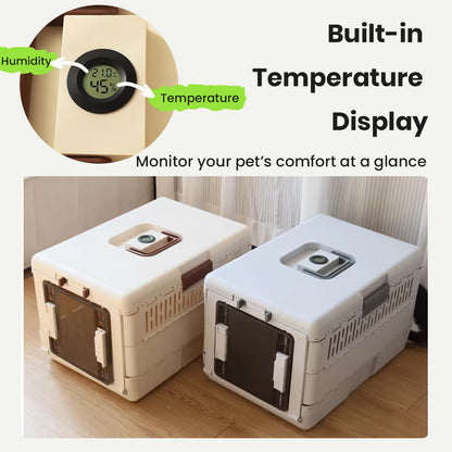 Hard-sided Foldable Pet Crate with Integrated Temperature Display