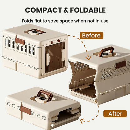 Hard-sided Foldable Pet Crate with Integrated Temperature Display